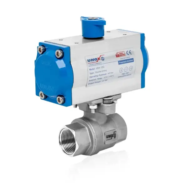 2 Pieces Stainless Steel Ball Valve With Double Acting Pneumatic Actuator - Threaded