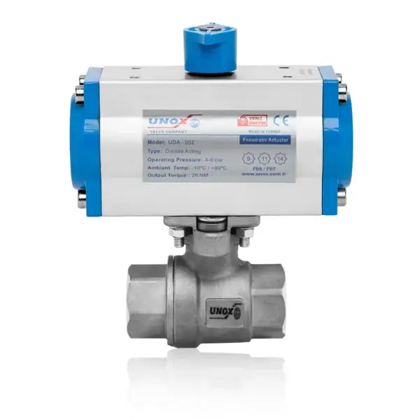 2 Pieces Stainless Steel Ball Valve With Double Acting Pneumatic Actuator - Threaded 1/2"