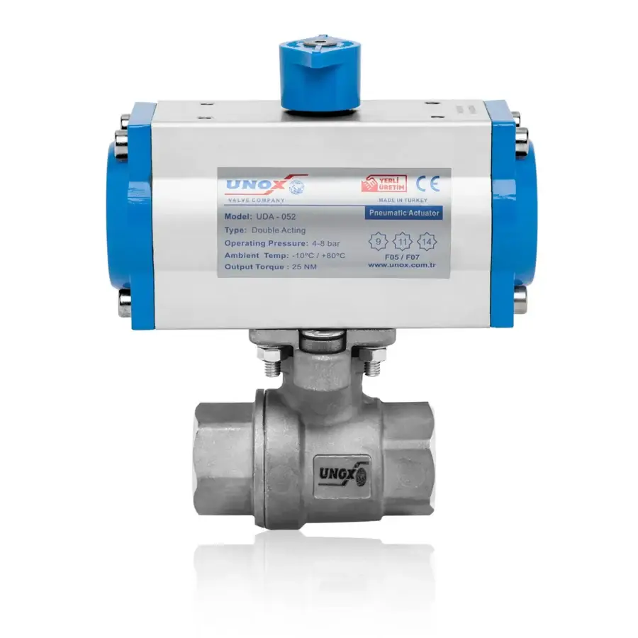 2 Pieces Stainless Steel Ball Valve With Double Acting Pneumatic Actuator - Threaded 1/2"