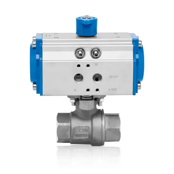 2 Pieces Stainless Steel Ball Valve With Double Acting Pneumatic Actuator - Threaded 3/4"