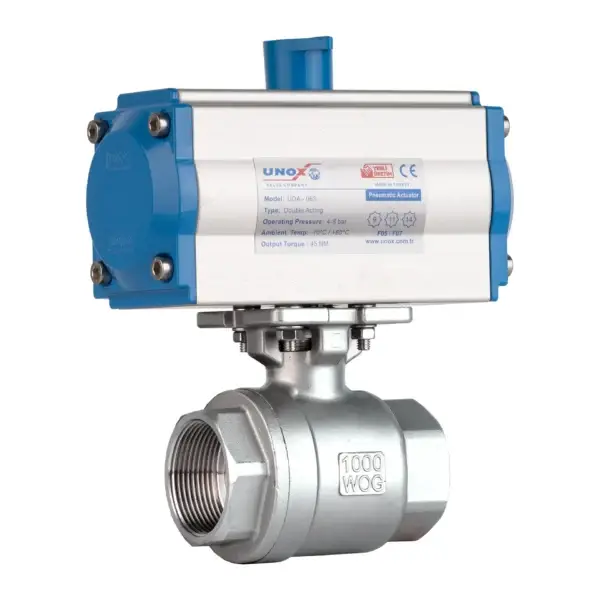 2 Pieces Stainless Steel Ball Valve With Double Acting Pneumatic Actuator - Threaded 1"