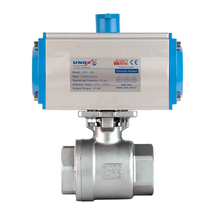 2 Pieces Stainless Steel Ball Valve With Double Acting Pneumatic Actuator - Threaded 1-1/4"