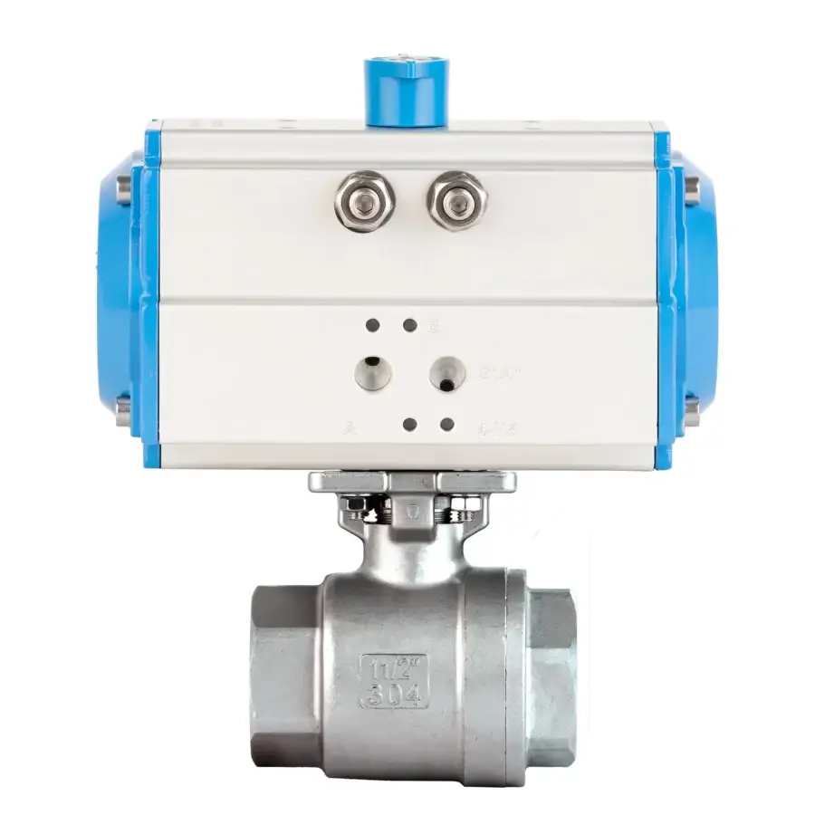 2 Pieces Stainless Steel Ball Valve With Double Acting Pneumatic Actuator - Threaded 2"