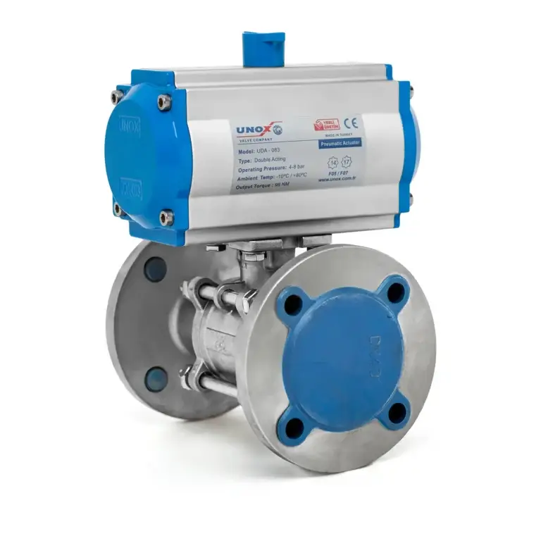 UNOX 3 Pieces Flanged Ball Valve With Pneumatic Actuator
