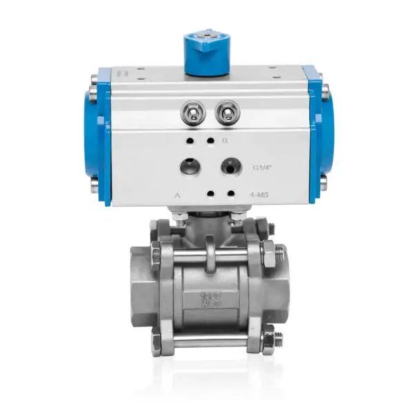3 Pieces Stainless Steel Ball Valve With Double Acting Pneumatic Actuator - Threaded 3"