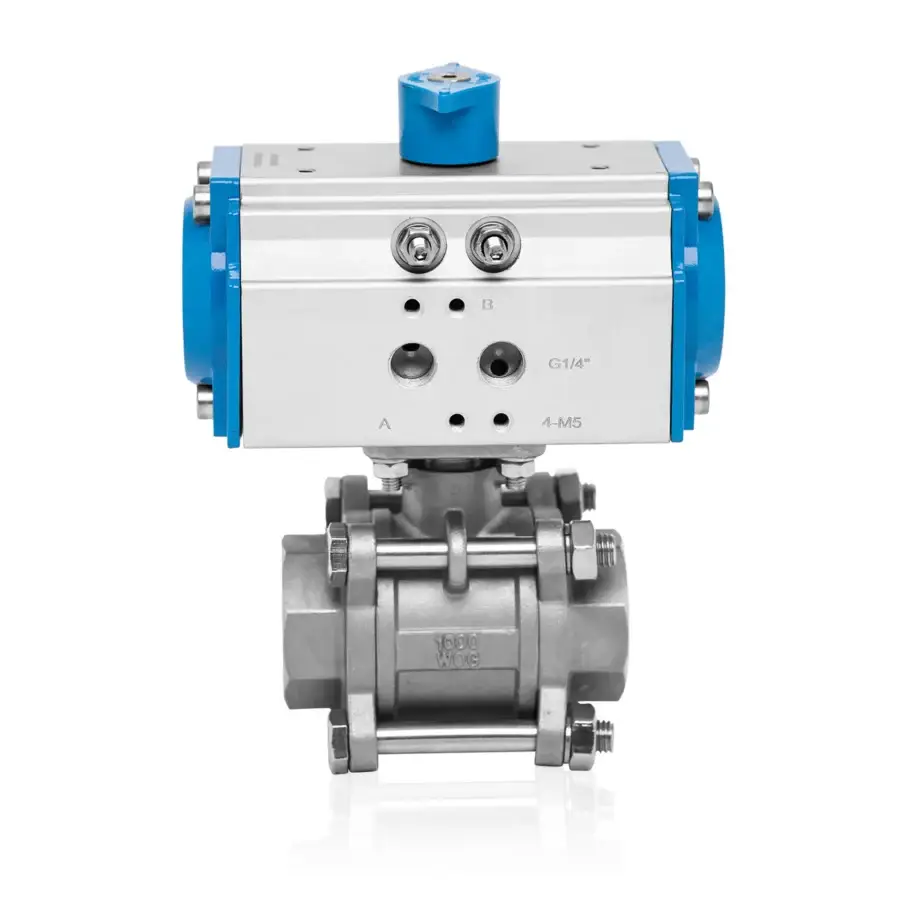 3 Pieces Stainless Steel Ball Valve With Double Acting Pneumatic Actuator - Threaded 3"