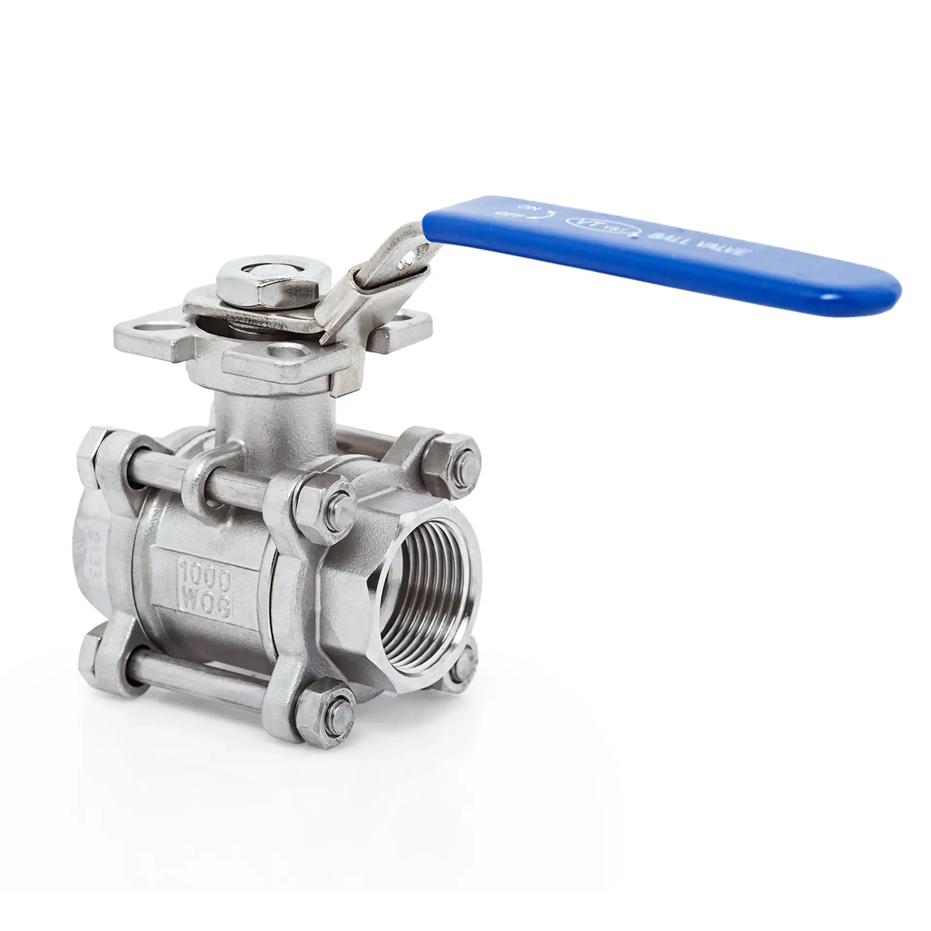 3 Pieces Stainless Steel Ball Valve With Mounting Pad Threaded 1/2"