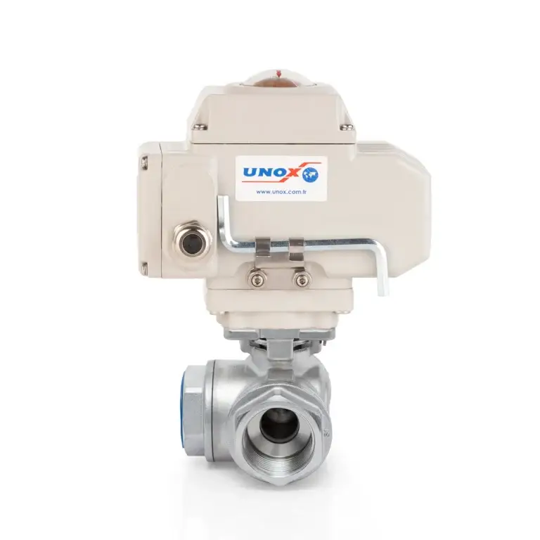 UNOX 3 Way L-Port Ball Valve With Electric Actuator