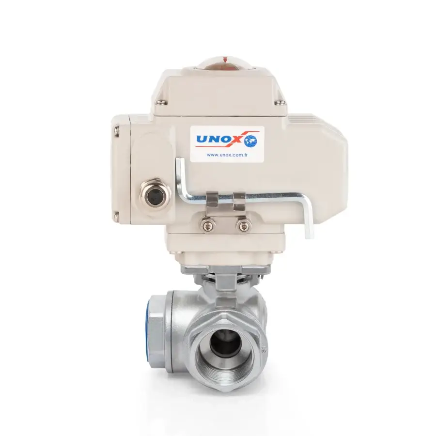 UNOX 3 Way L-Port Ball Valve With Electric Actuator