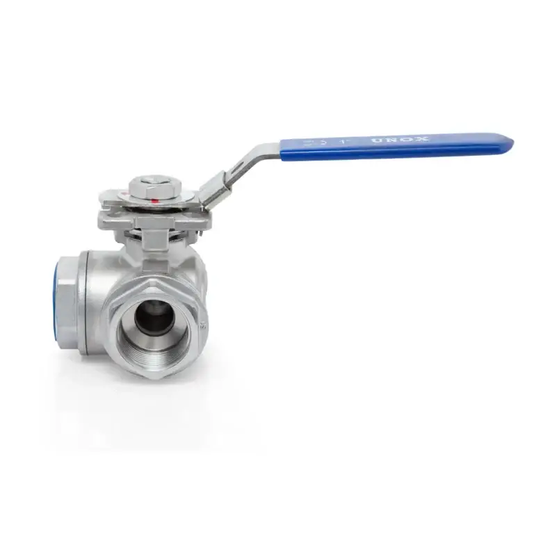 UNOX 3 Way Stainless Steel T-Port Ball Valve With Mounting Pad Threaded