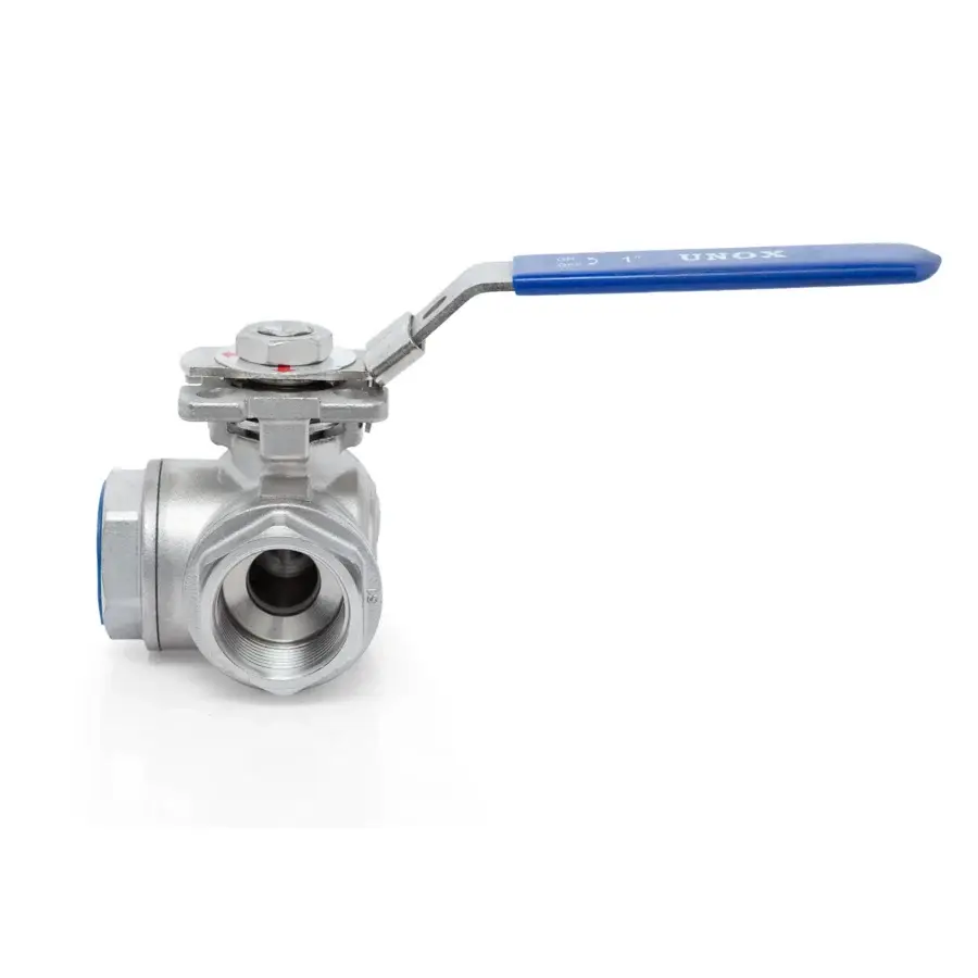 UNOX 3 Way Stainless Steel T-Port Ball Valve With Mounting Pad Threaded