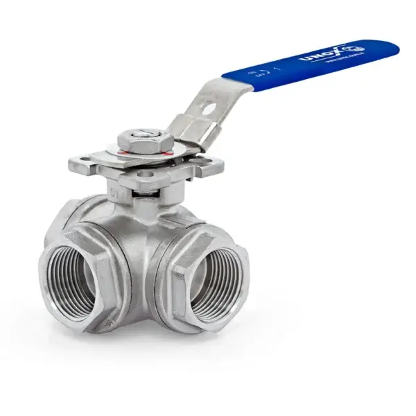 3 Way Stainless Steel T-Port Ball Valve With Mounting Pad Threaded 1/2"
