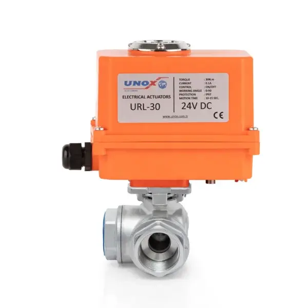 3 Way L-Port Ball Valve With Electric Actuator