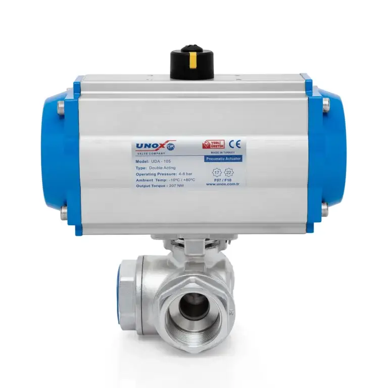 3 Way T-Port Ball Valve With Double Acting Pneumatic Actuator 1"