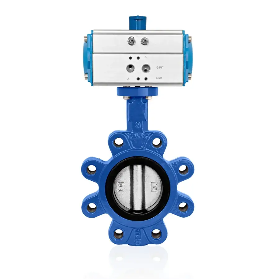 Lug Butterfly Valve Double Acting Pneumatic SS304 Disc DN100