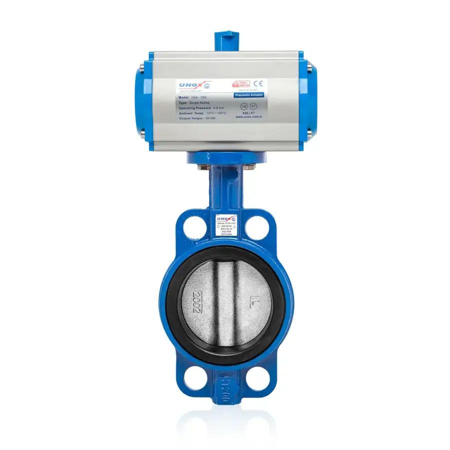 Wafer Butterfly Valve Double Acting Pneumatic Iron Disc DN300