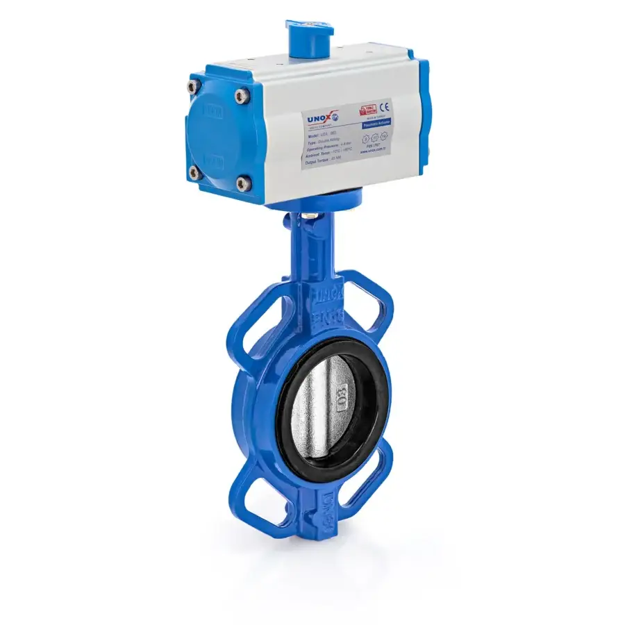 UNOX Wafer Butterfly Valve Double Acting Pneumatic SS304 Disc - Image 4