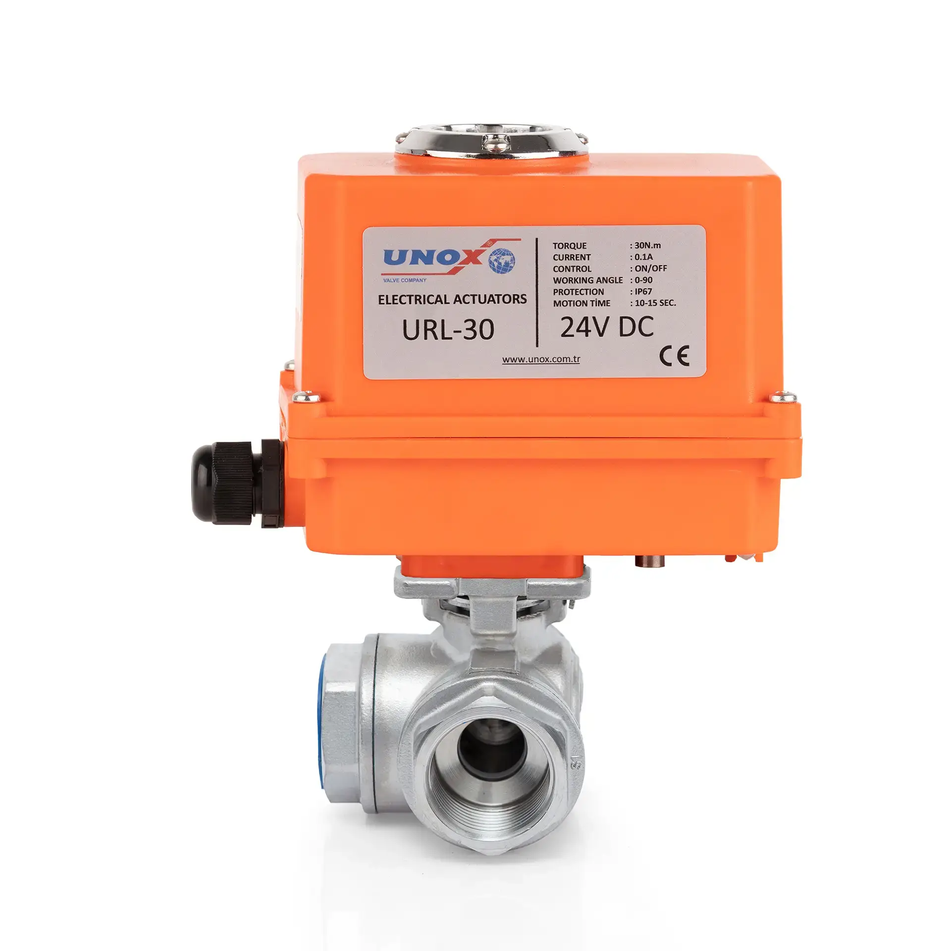 UNOX 3 Way L-Port Ball Valve With Electric Actuator - Image 3
